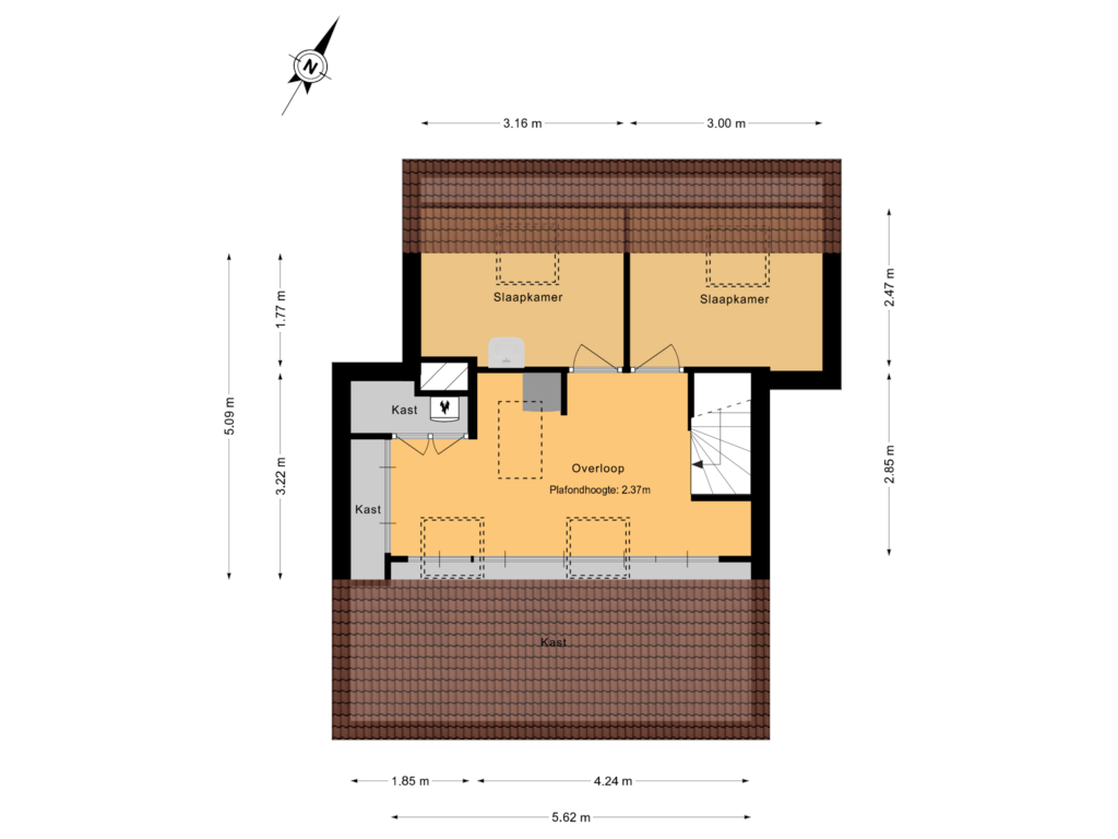 View floorplan of 2e verdieping of Willem Frederikstraat 92