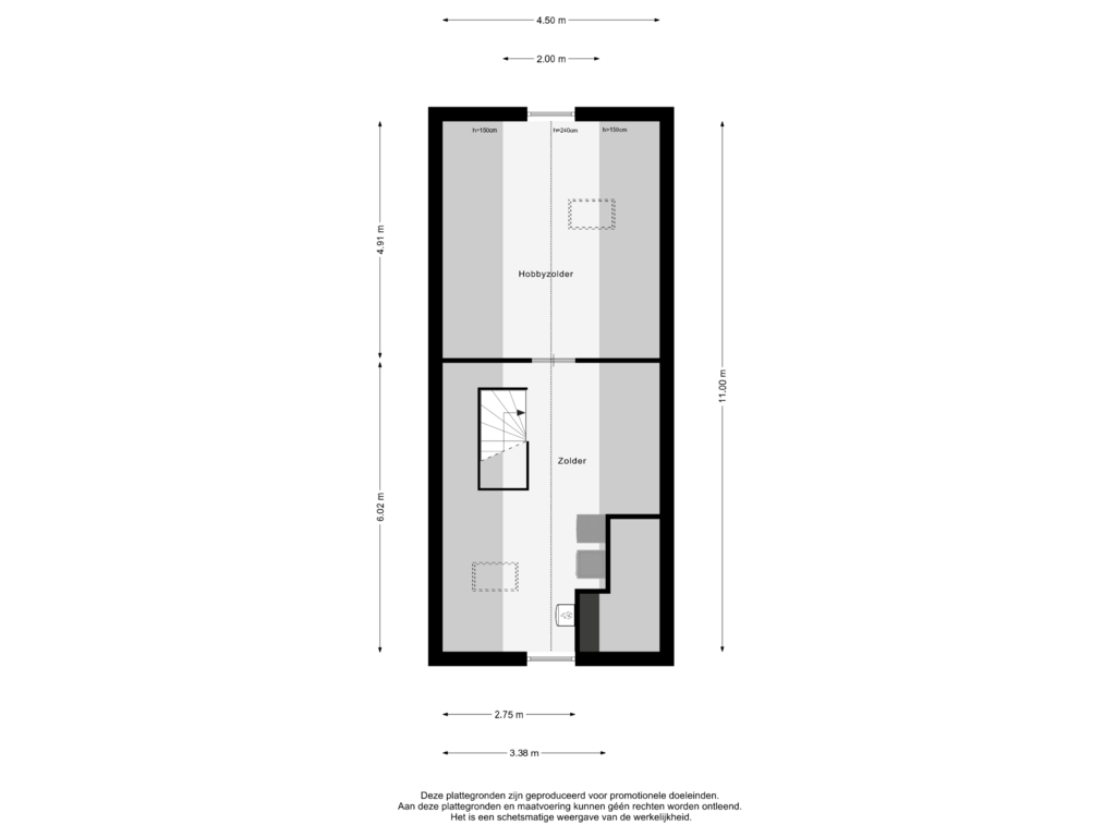 View floorplan of Zolder of Buitendijk 2-A