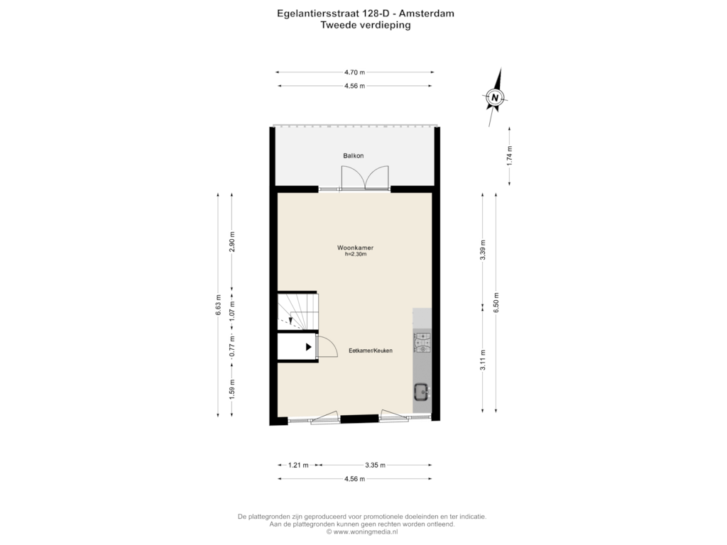 Bekijk plattegrond van 2e_verd van Egelantiersstraat 128-D