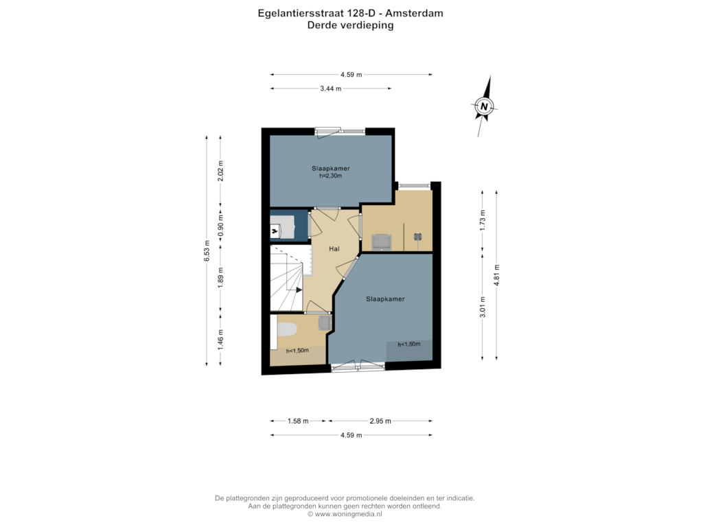 Bekijk plattegrond van 3e_verd van Egelantiersstraat 128-D