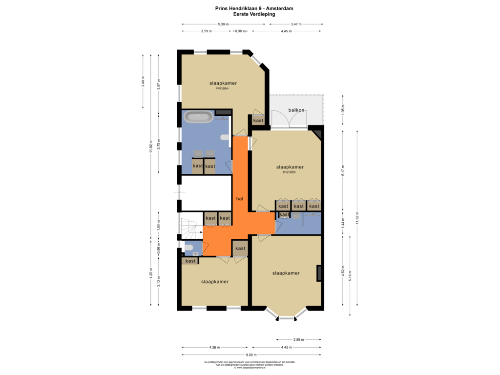 View floorplan of EERSTE VERDIEPING of Prins Hendriklaan 9