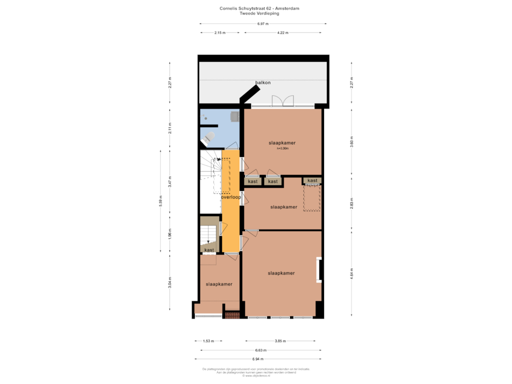 Bekijk plattegrond van TWEEDE VERDIEPING van Cornelis Schuytstraat 62