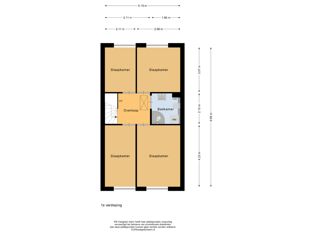 Bekijk plattegrond van 1e verdieping van Golofkinstraat 59