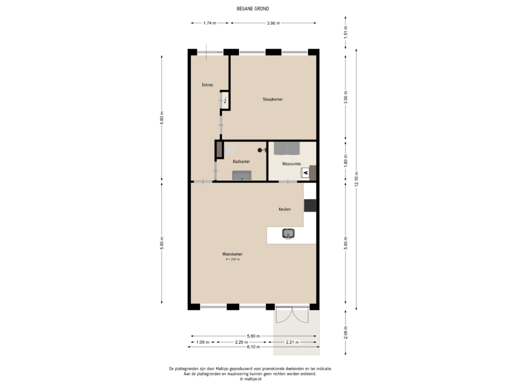 Bekijk plattegrond van Begane grond van Kleine Wiel 10