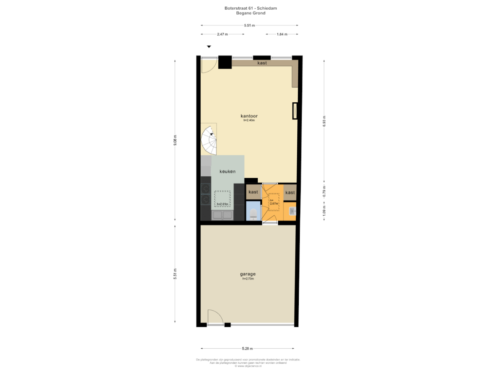 View floorplan of BEGANE GROND of Boterstraat 61