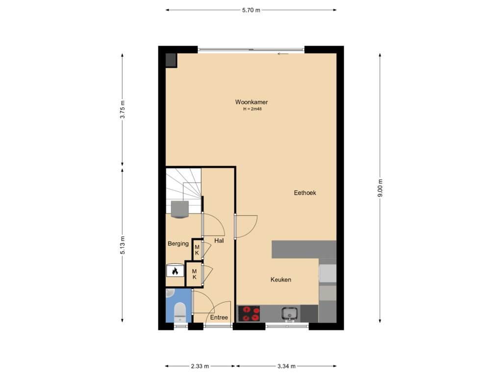 View floorplan of Begane grond of Oosterhoutstraat 18