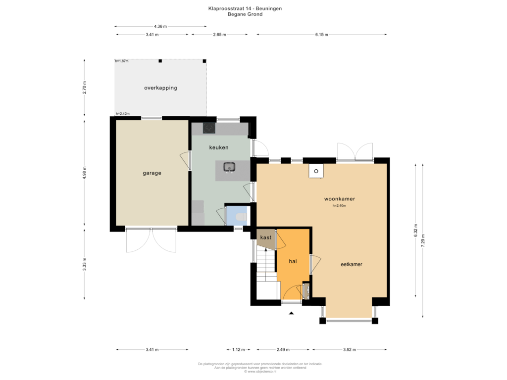 View floorplan of BEGANE GROND of Klaproosstraat 14