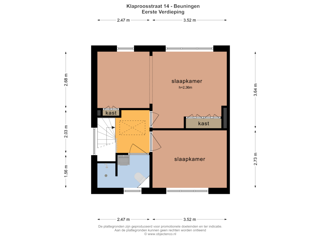 View floorplan of EERSTE VERDIEPING of Klaproosstraat 14