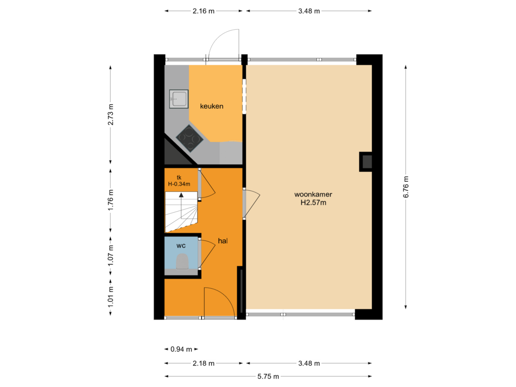 Bekijk plattegrond van Begane grond van Rozenstraat 28