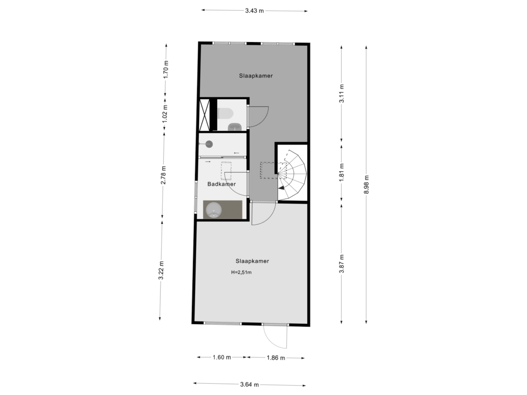 View floorplan of 1e Verdieping (Rechts) of Overschiese Dorpsstraat 105