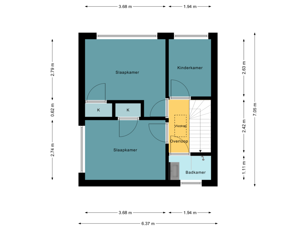 Bekijk plattegrond van 1e Verdieping van Wilgenstraat 34