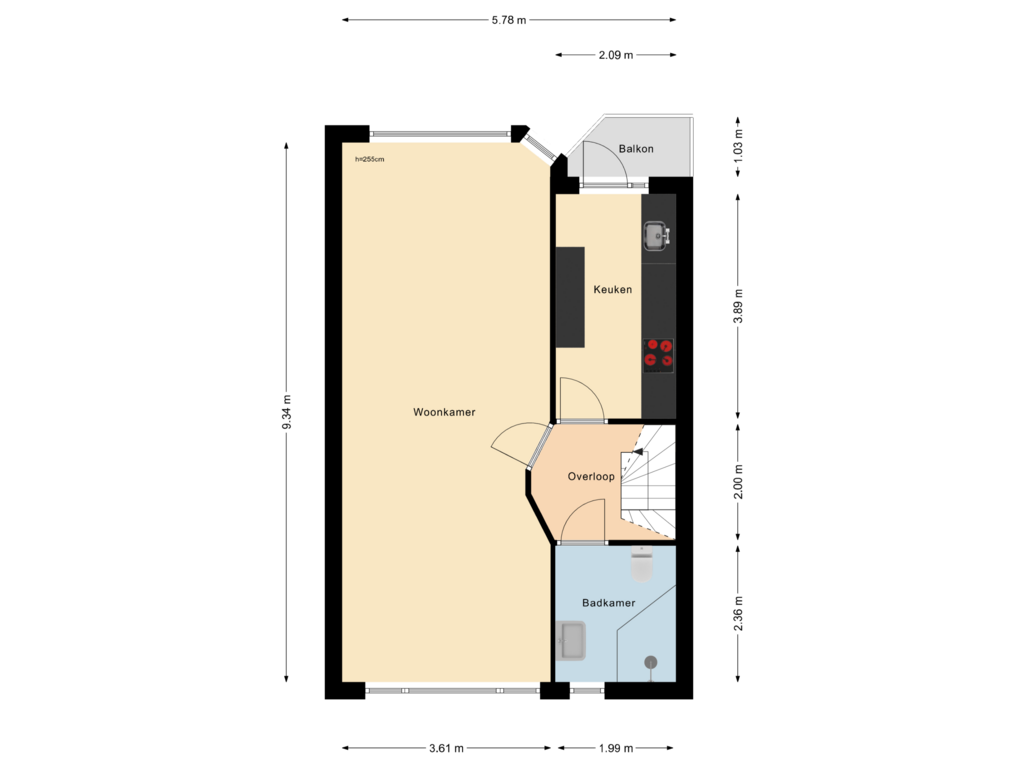 View floorplan of 1e Verdieping of A. van der Tangstraat 13