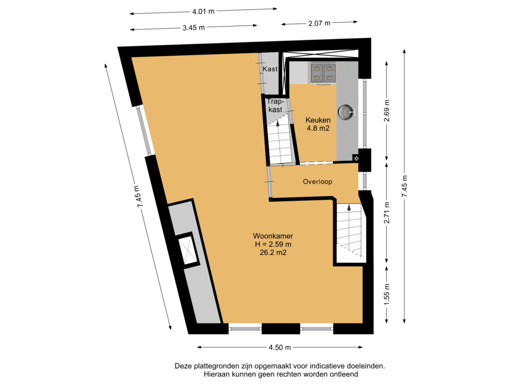 Bekijk plattegrond van 1e Verdieping van Dunne Bierkade 7