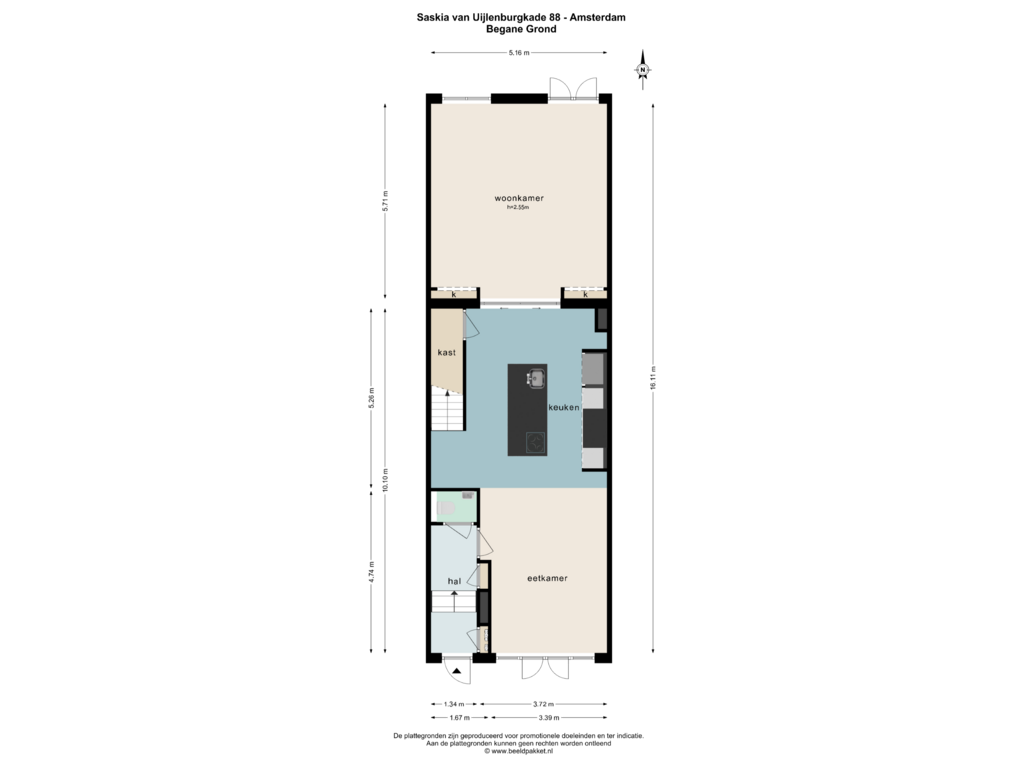 Bekijk plattegrond van BEGANE GROND van Saskia van Uijlenburgkade 88