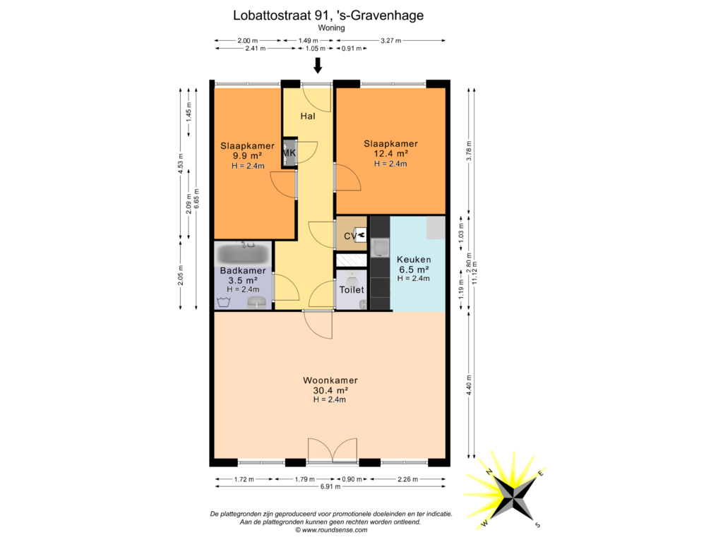 Bekijk plattegrond van Woning van Lobattostraat 91