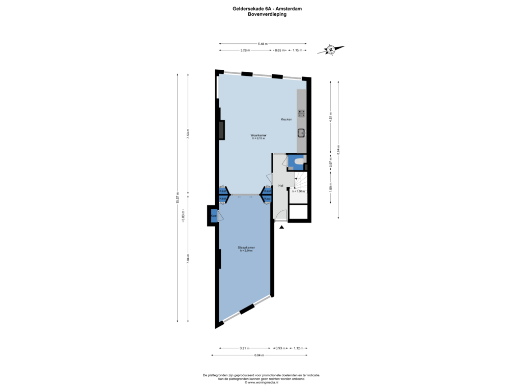 View floorplan of Bovenverdieping of Geldersekade 6-A