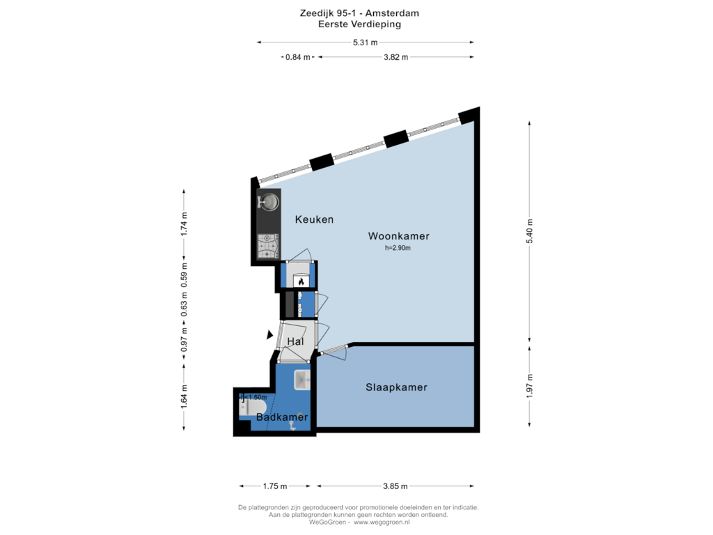 Bekijk plattegrond van Eerste Verdieping van Zeedijk 95-1