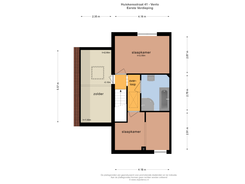 View floorplan of EERSTE VERDIEPING of Huiskensstraat 41