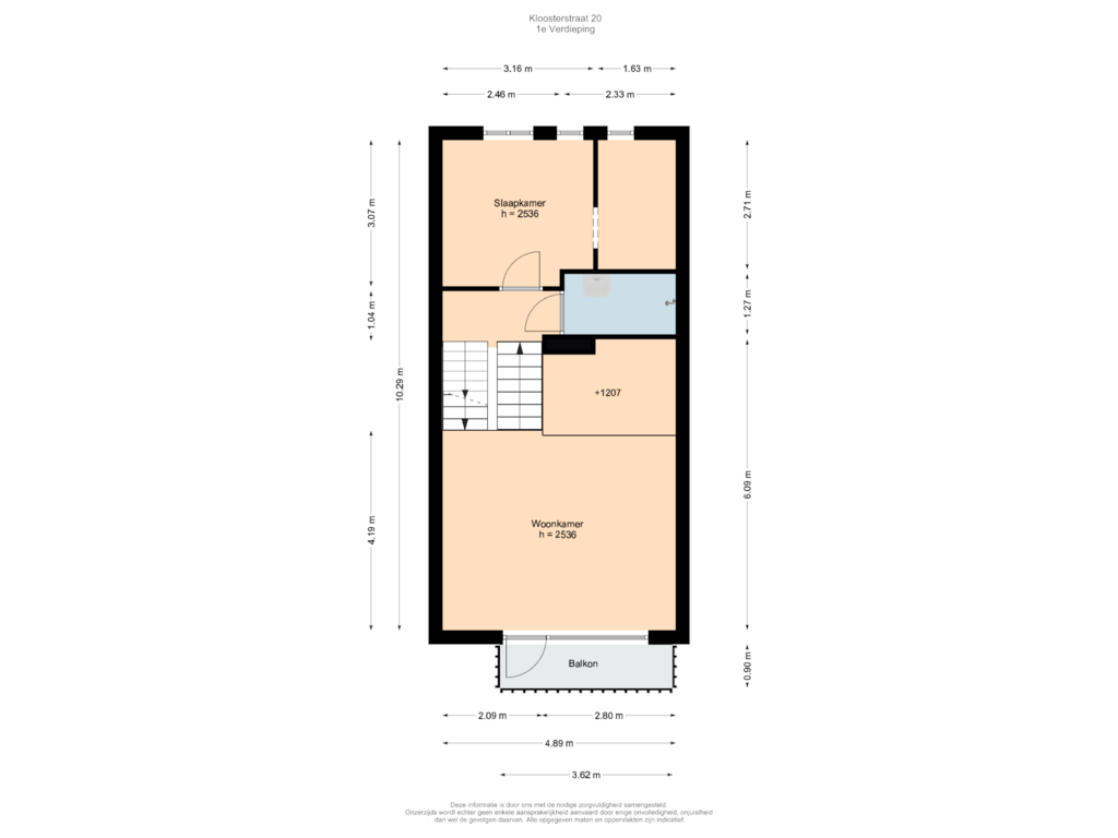 View floorplan of 1e Verdieping of Kloosterstraat 20