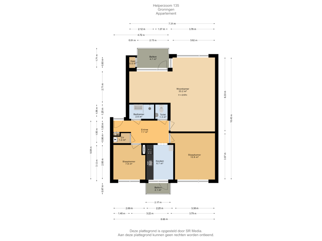 Bekijk plattegrond van Appartement van Helperzoom 135