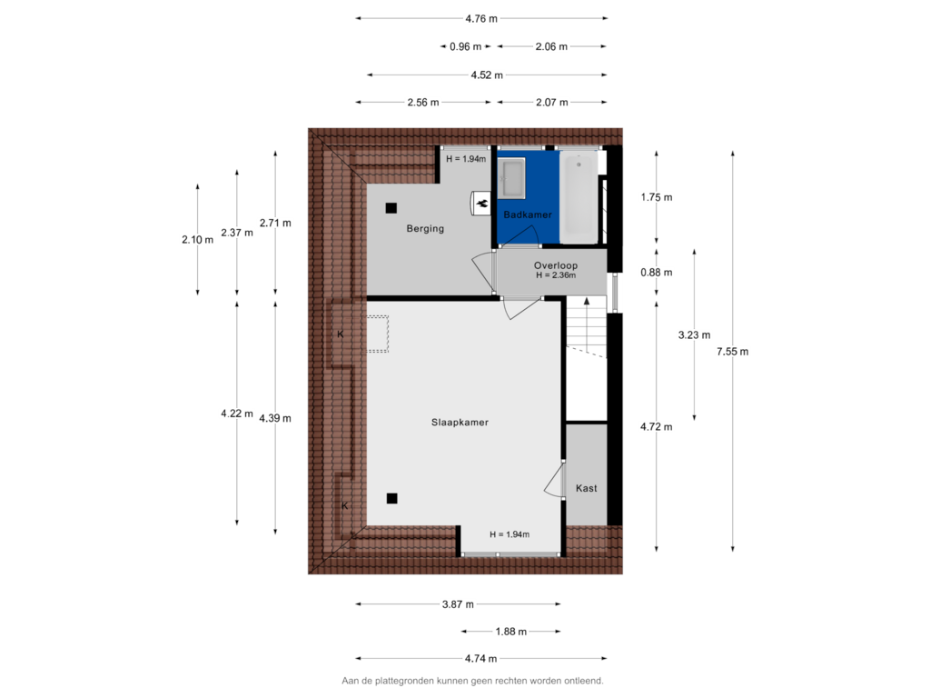 View floorplan of 3e verdieping of Willem van Hillegaersbergstraat 14-C