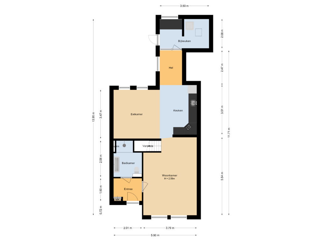 Bekijk plattegrond van Begane grond van Frieseweid 19