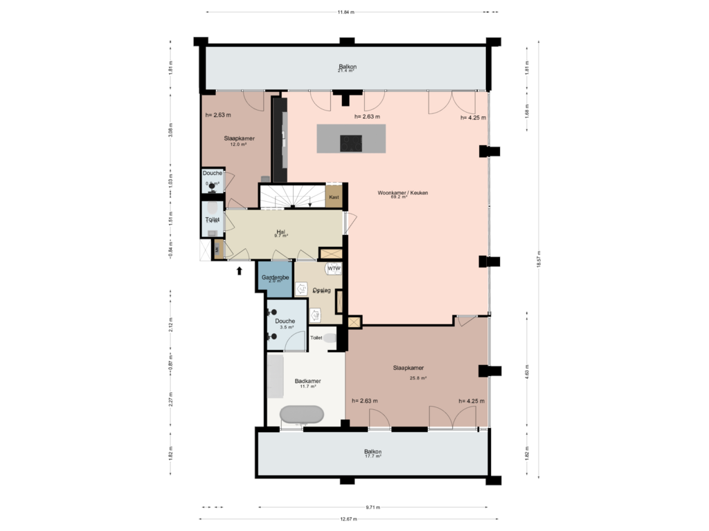 View floorplan of Penthouse of Willem Parelstraat 36