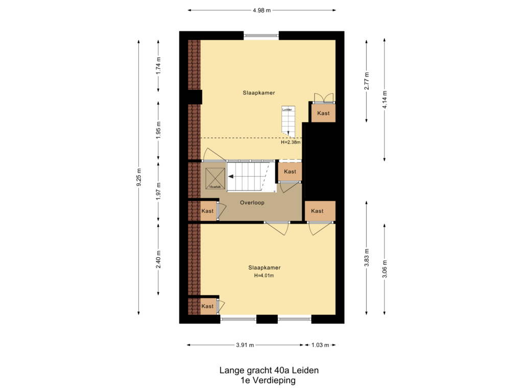 View floorplan of 1e Verdieping of Langegracht 40-A