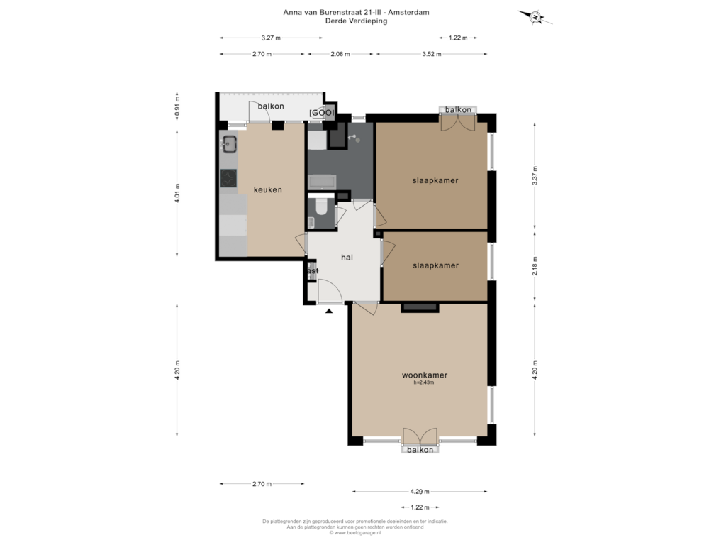 View floorplan of DERDE VERDIEPING of Anna van Burenstraat 21-3