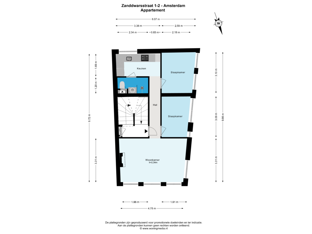 Bekijk plattegrond van Appartement van Zanddwarsstraat 1-2