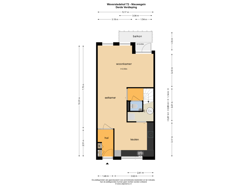 Bekijk plattegrond van DERDE VERDIEPING van Weverstedehof 72