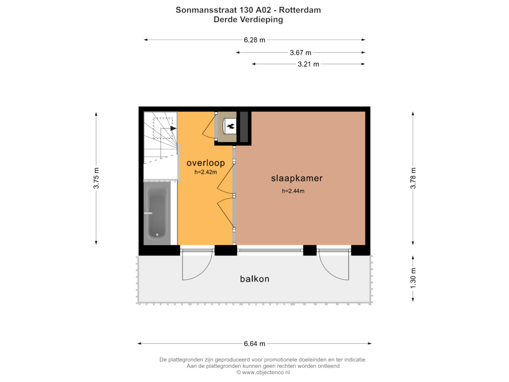 Bekijk plattegrond van DERDE VERDIEPING van Sonmansstraat 130-A02