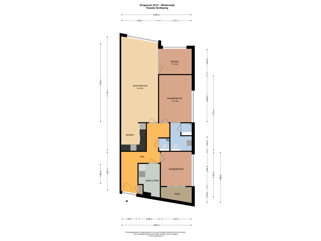 View floorplan of TWEEDE VERDIEPING of Dingstraat 34-21