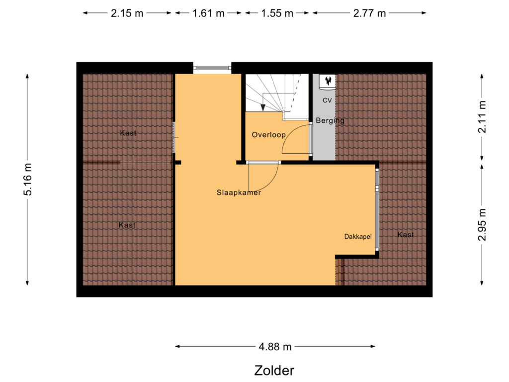 View floorplan of Zolder of Herman de Ruijterweg 8