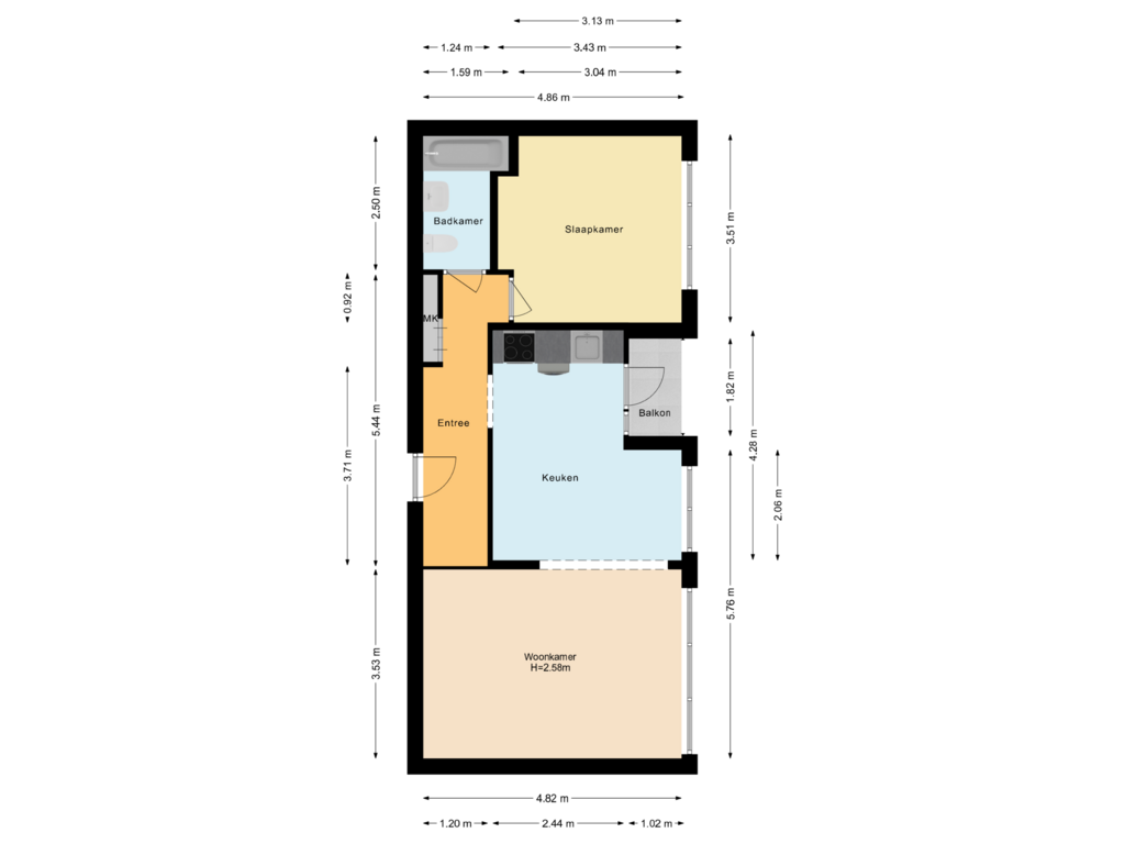 View floorplan of Appartement of Jan van Goyenstraat 70