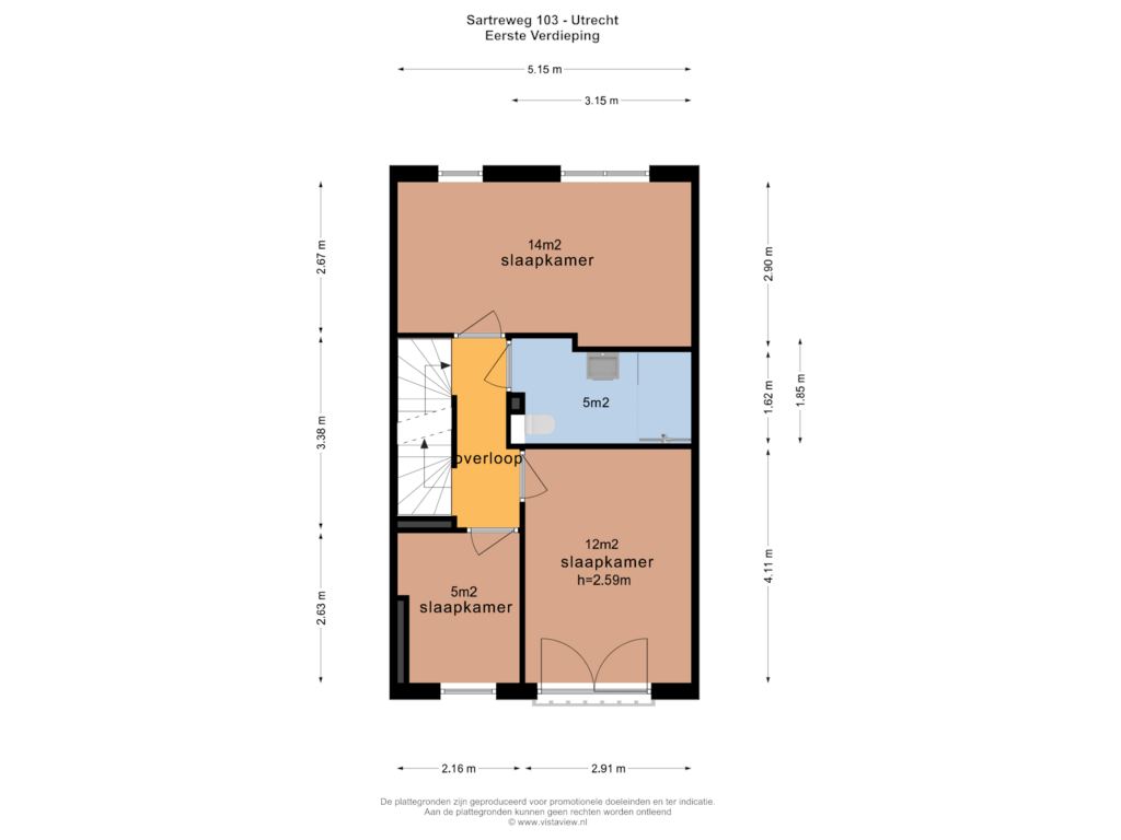 View floorplan of EERSTE VERDIEPING of Sartreweg 103