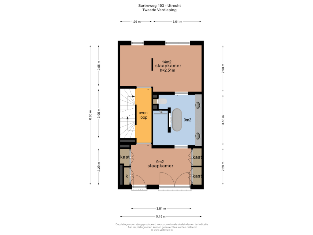 View floorplan of TWEEDE VERDIEPING of Sartreweg 103