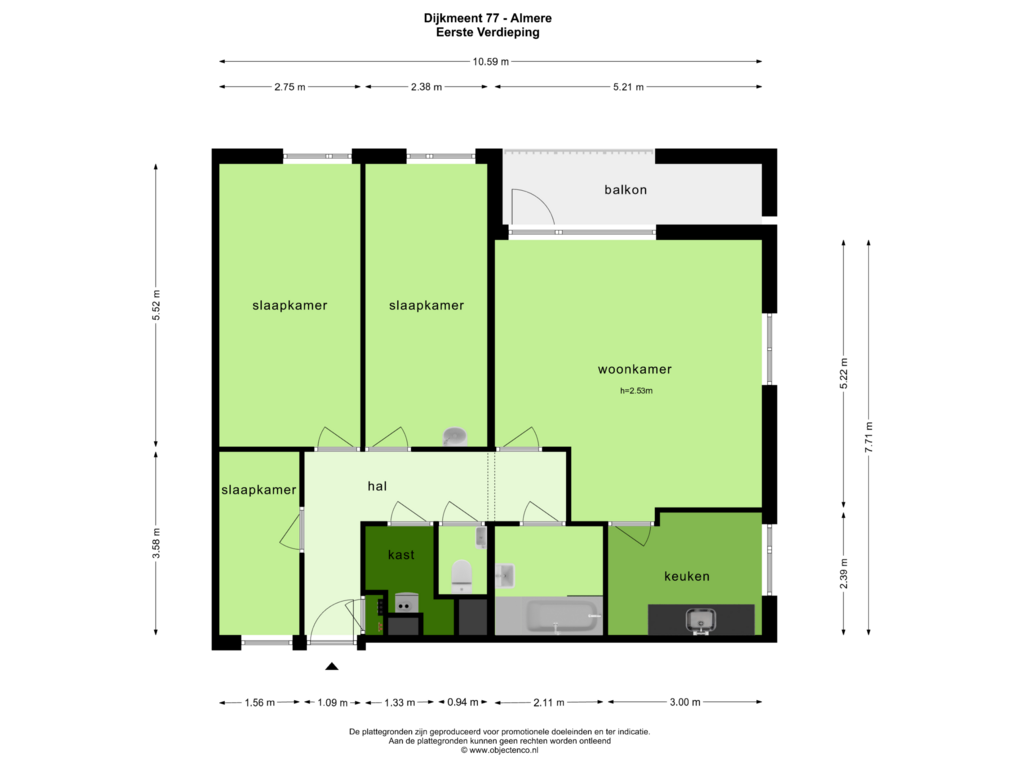 View floorplan of EERSTE VERDIEPING of Dijkmeent 77