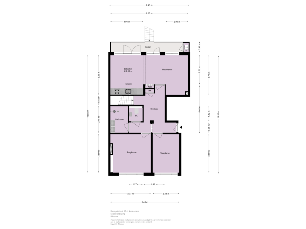 View floorplan of 1e verdieping of Roompotstraat 13-H