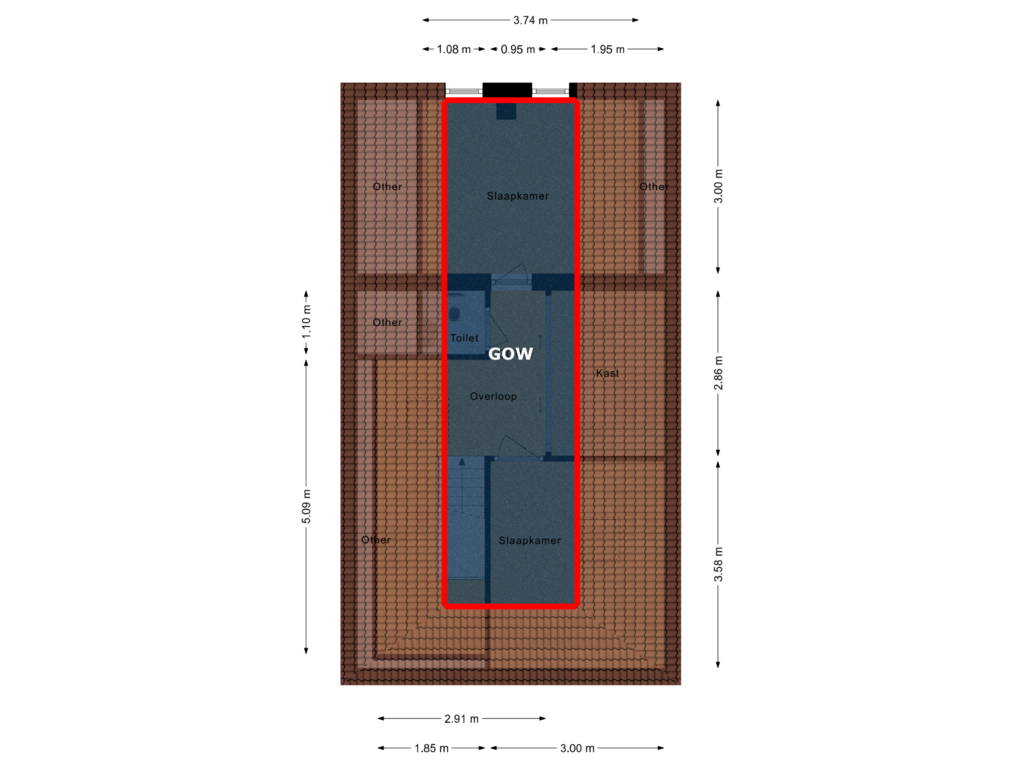 View floorplan of Eerste verdieping of De Witte Bergen 38