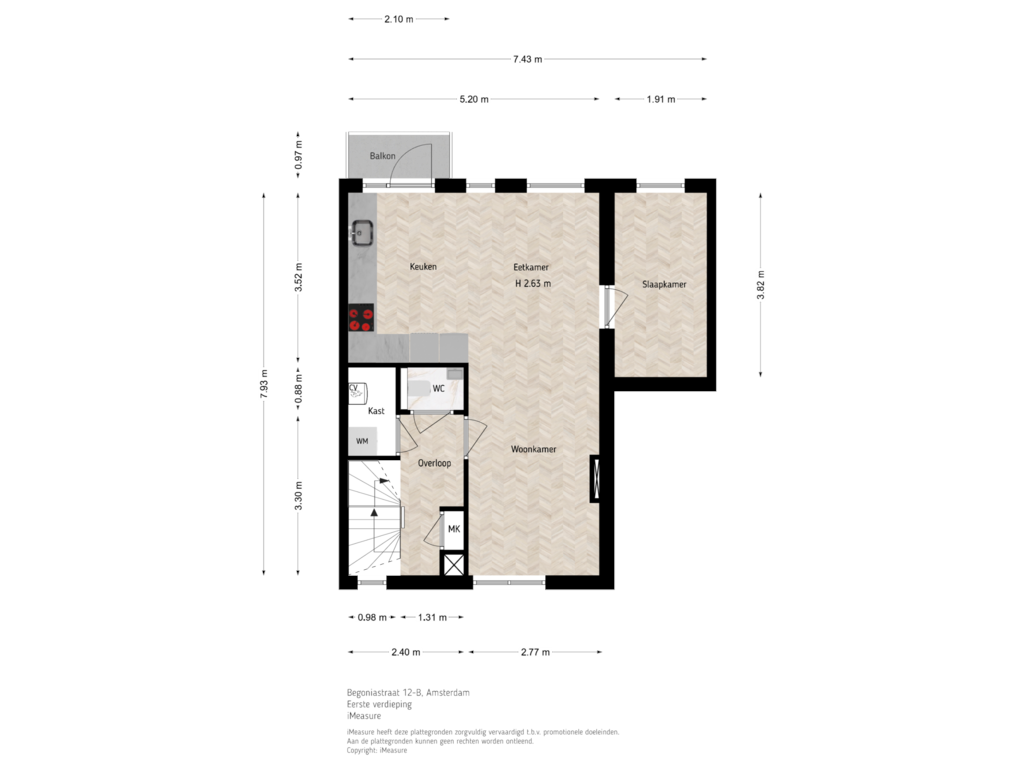 View floorplan of 1e verdieping of Begoniastraat 12-B