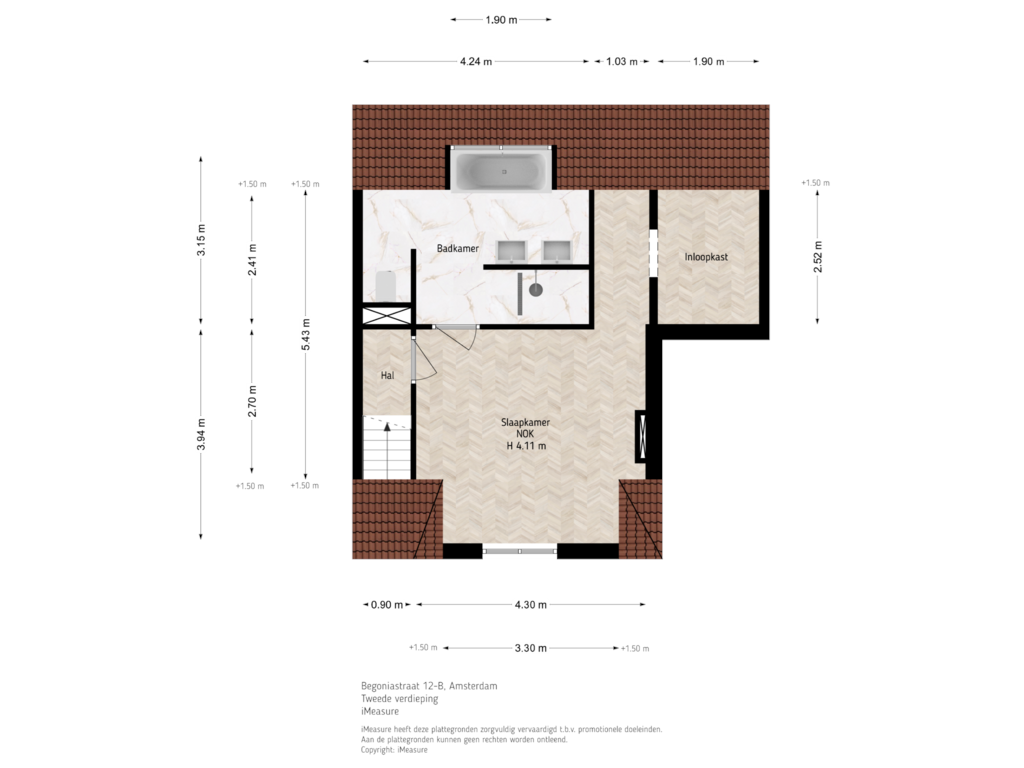 View floorplan of 2e verdieping of Begoniastraat 12-B