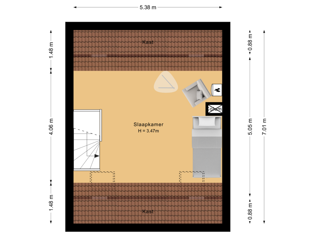 Bekijk plattegrond van Derde verdieping van Branderijmolengang 21