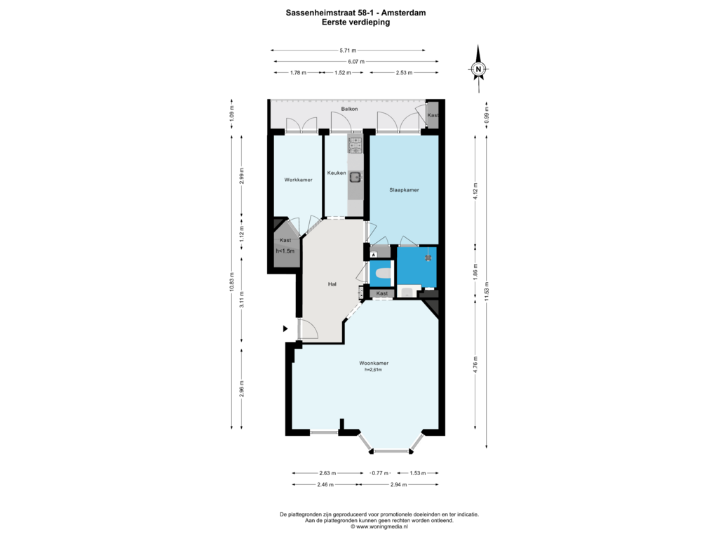 Bekijk plattegrond van Eerste verdieping van Sassenheimstraat 58-1