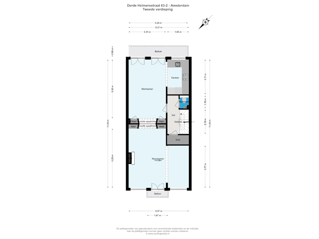 Bekijk plattegrond van Tweede verdieping van Derde Helmersstraat 63-2