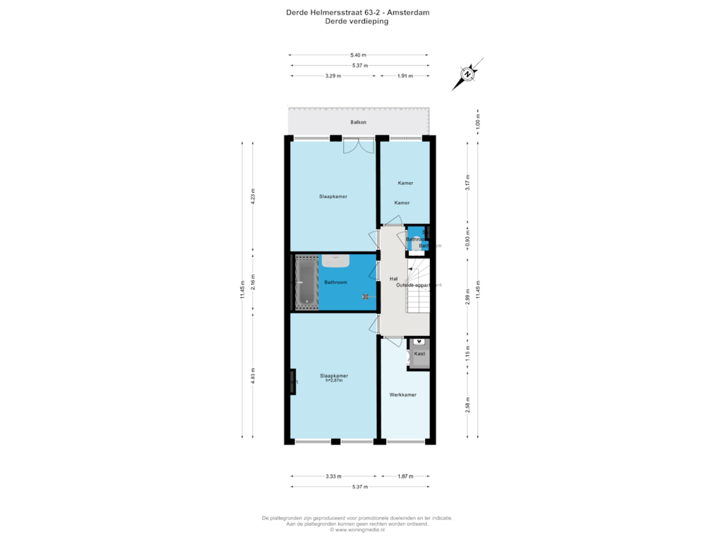 Bekijk plattegrond van Derde verdieping van Derde Helmersstraat 63-2