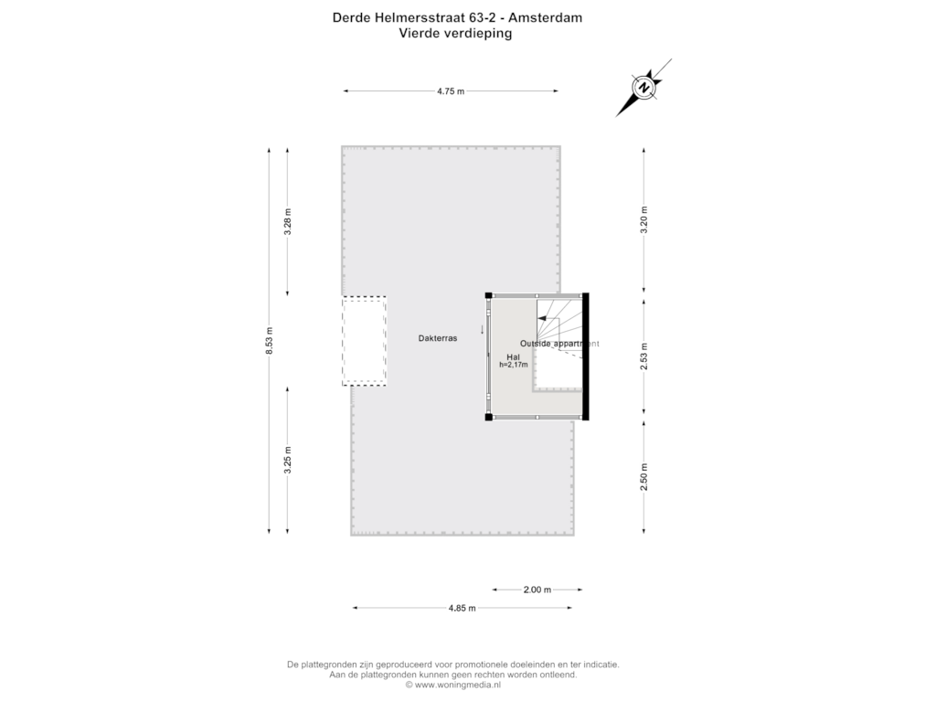 Bekijk plattegrond van Vierde verdieping van Derde Helmersstraat 63-2