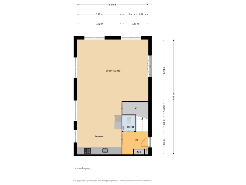 Bekijk plattegrond van 1e verdieping van Jan Bestevaerstraat 60-C