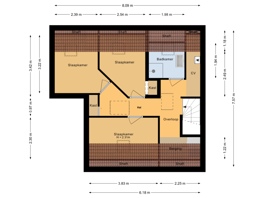 Bekijk plattegrond van Tweede verdieping van Van Bergenplein 11