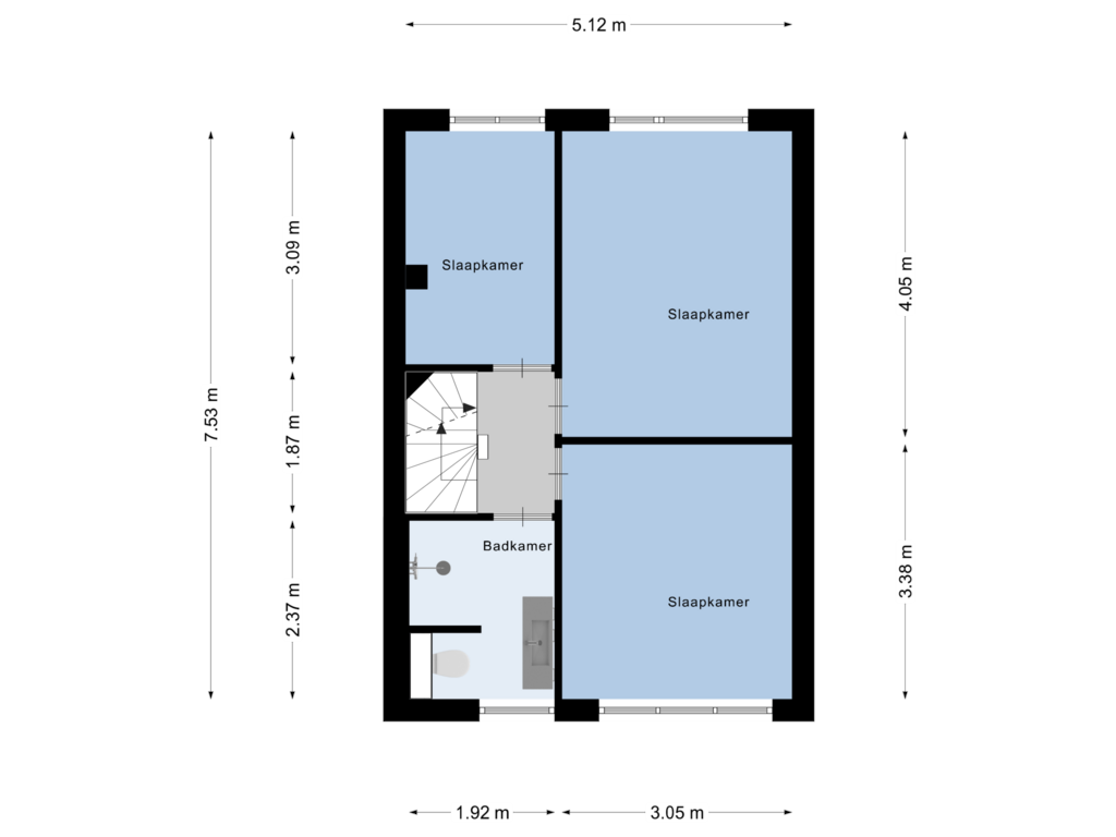 View floorplan of Eerste verdieping of Willibrordusstraat 59